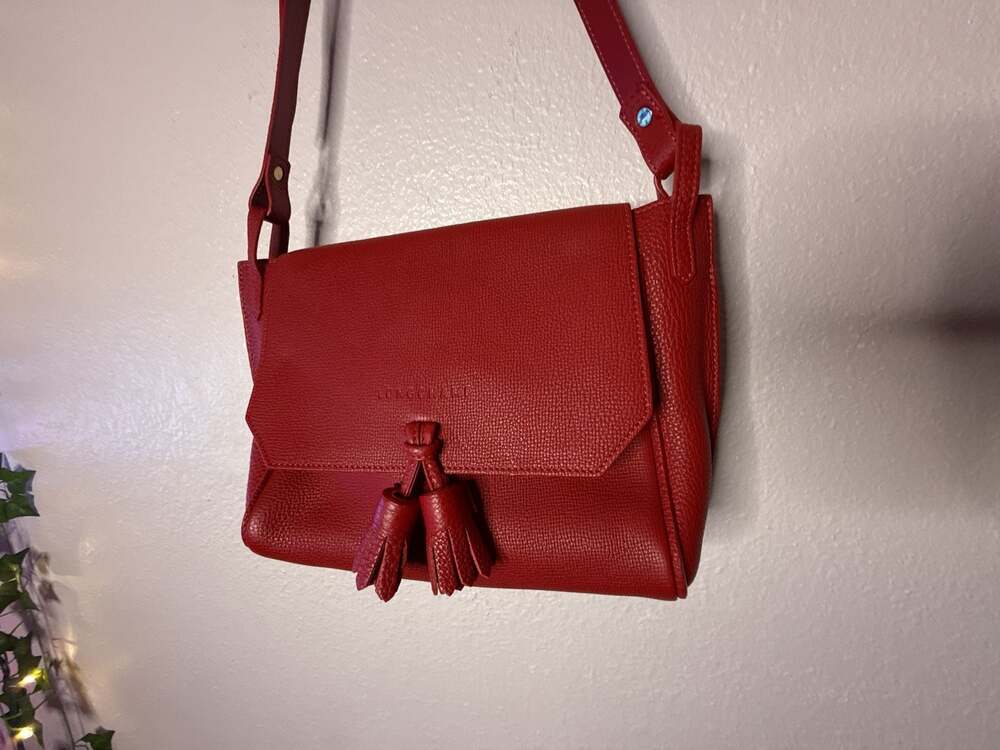 Longchamp Penelope Red Leather Crossbody Bag with Tassels